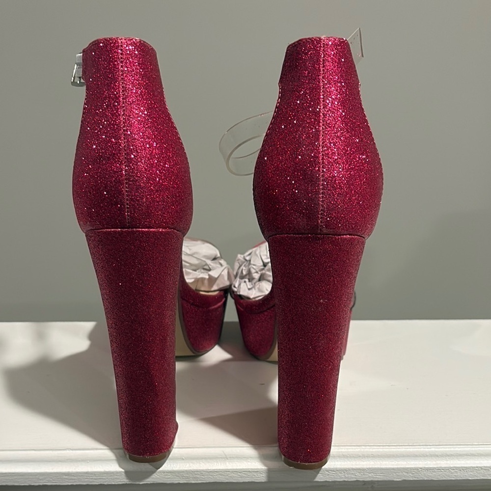 Red Cherry (Pink/White Platform Heels with Ankle Strap - Picture 5 of 7